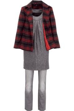 <p><strong>1.</strong> </p><p>"If the tartan trend scares you silly, a coat is the way forward. Worn open, it actually slims your figure,"</p><p>Coat, £60, Evans<br />Dress, £45, Jasper Conran at Debenhams<br />Jeans, £35, Topshop </p>
