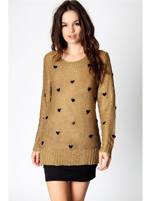 <p>Knits are slowly creeping into our agenda as the weather cools down. We’ll start off our collection with this heartfelt number. Super Cute!</p><p>25,<a href=" http://www.boohoo.com/new-in/abbey-heart-print-jumper/invt/azz73407" target="_blank"> boohoo.com </a></p> 