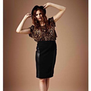Leather pencil skirts are big news this season. Add some quirkiness and serious attitude with leopard-print accents - perfect for after work drinks
<p>Hannah top £15, Penelope skirt £12, Athena boots £30</p>

<p><a href=http://www.boohoo.com/collections/icat/looks/ target="_blank">boohoo.com</a></p>