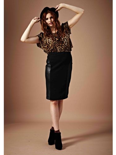 Leather pencil skirts are big news this season. Add some quirkiness and serious attitude with leopard-print accents - perfect for after work drinks
<p>Hannah top £15, Penelope skirt £12, Athena boots £30</p>

<p><a href=http://www.boohoo.com/collections/icat/looks/ target="_blank">boohoo.com</a></p>