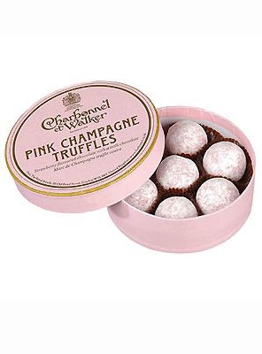 <p>They say chocolate and champagne are among a girl's favourite things, so it makes perfect sense to combine the two! Why not treat a chocolate-lover to a cute pink tin of truffles - they might even offer you a choccy!</p>
<p>£9.75, <a href="http://www.johnlewis.com/158185/Product.aspx">Charbonnel et Walker at John Lewis</a></p>