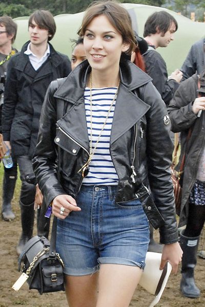 <p>The presenter embodies the trend in her most-wanted Belstaff biker jacket, ensuring she looked uber fashionable in a field</p>