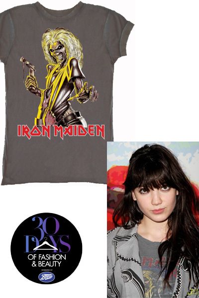 <p>The rock chick tee is a staple for this season's wardrobe. It portrays punk luxe perfectly under a boxy biker jacket or, if you dare, teamed with glossy leggings and heavy metal accessories.</p>    <p> <br />Model of the moment Daisy Lowe sported Amplified's Iron Maiden T shirt at Fashion Week and you'll be pleased to hear it doesn't come with a designer price tag.</p>    <p> <br />£20, from <a target="_blank" href="http://www.sugarbullets.co.uk/ladies-iron-maiden-tshirt-from-amplified-vintage-p-320.html">www.sugarbullets.co.uk</a></p>