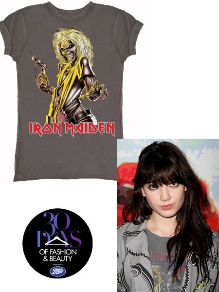<p>The rock chick tee is a staple for this season's wardrobe. It portrays punk luxe perfectly under a boxy biker jacket or, if you dare, teamed with glossy leggings and heavy metal accessories.</p>    <p> <br />Model of the moment Daisy Lowe sported Amplified's Iron Maiden T shirt at Fashion Week and you'll be pleased to hear it doesn't come with a designer price tag.</p>    <p> <br />£20, from <a target="_blank" href="http://www.sugarbullets.co.uk/ladies-iron-maiden-tshirt-from-amplified-vintage-p-320.html">www.sugarbullets.co.uk</a></p>