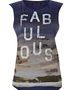 <p>The ultimate festival top! This vest will look amazing paired with denim cut-offs or over leggings and is perfect for the summer season<br /> <br />Fabulous top, £15, <a title="http://www.riverisland.com/Online/women/t-shirts--vests--sweats/vests/navy-print-fashion-target-breast-cancer-tank-619081" href="http://www.riverisland.com/Online/women/t-shirts--vests--sweats/vests/navy-print-fashion-target-breast-cancer-tank-619081" target="_blank">River Island</a><br /><br /></p>