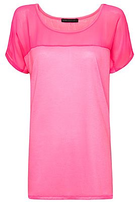 <p>Jazz up your jeans with a statement T-shirt in an eye-catching fluro shade. The sheer panel neckline gives this top a designer edge, for a high street price. Glo-sticks optional.<br /><br />Sheer panel T-shirt, £17.99, <a title="Mango" href="http://shop.mango.com/GB1/p0/mango/new/sheer-panel-t-shirt/?id=63208741_RF&n=1&s=nuevo&c=0&ie=0&m=" target="_blank">Mango</a></p>