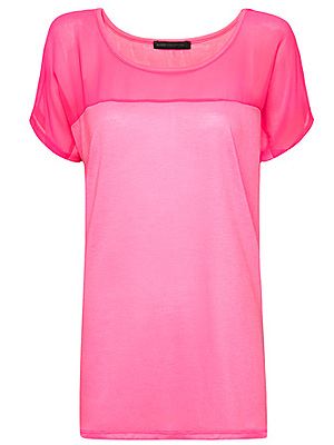 <p>Jazz up your jeans with a statement T-shirt in an eye-catching fluro shade. The sheer panel neckline gives this top a designer edge, for a high street price. Glo-sticks optional.<br /><br />Sheer panel T-shirt, £17.99, <a title="Mango" href="http://shop.mango.com/GB1/p0/mango/new/sheer-panel-t-shirt/?id=63208741_RF&n=1&s=nuevo&c=0&ie=0&m=" target="_blank">Mango</a></p>