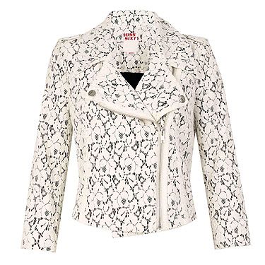 <p>What a way to catapult the trusty leather biker jacket firmly into spring! We LOVE this white lace jacket from Miss Sixty. Buy now and wear all summer long.</p>
<p>Lace biker jacket, £120, <a title="Miss Sixty" href="http://www.misssixty.com/item/store/MISS+SIXTY/tskay/D8B8AE0C/rr/1/cod10/41284667JJ/areaid//sts/" target="_blank">Miss Sixty</a></p>