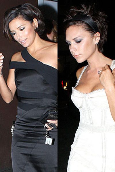 A supper skinny Posh Spice turned up for bosom buddy Eva Longoria's Allure magazine cover party at Eva's restaurant Beso in LA. Eva showed off an unusually curvaceous figure (although satin can add curves to anyone) so we wonder if she has an exciting announcement to make...  <br />