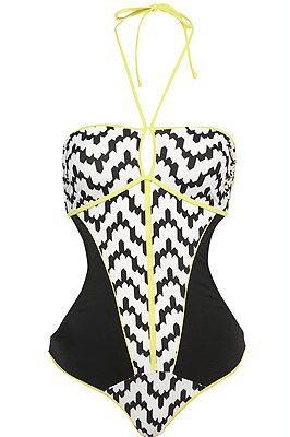 <p>Here's some swimwear that won't scare you. In fact, it made us go, 'zig-a-zag-ahhh!' In flattering black and white with a zingy fluro trim, this one piece is a holiday must-have.<br /><br />Zig-zag one piece, £35, <a title="http://www.topshop.com/webapp/wcs/stores/servlet/ProductDisplay?beginIndex=0&viewAllFlag=&catalogId=33057&storeId=12556&productId=5852446&langId=-1&sort_field=Relevance&categoryId=277012&parent_categoryId=208491&pageSize=200" href="http://www.topshop.com/webapp/wcs/stores/servlet/ProductDisplay?beginIndex=0&viewAllFlag=&catalogId=33057&storeId=12556&productId=5852446&langId=-1&sort_field=Relevance&categoryId=277012&parent_categoryId=208491&pageSize=200" target="_blank">Topshop</a><br /><br /></p>