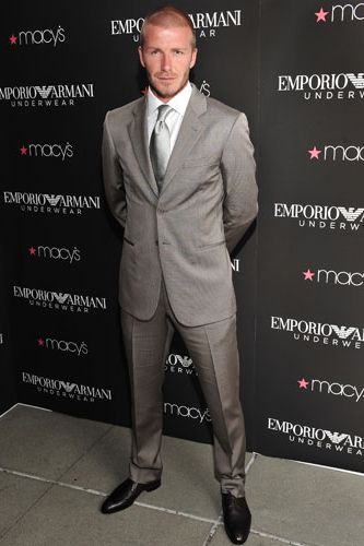 David was looking gorge in this grey suit for the unveiling his ad for Emporio Armani in San Francisco in June  2008
