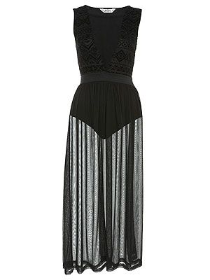 <p>The celebs love a sheer maxi dress and we're tempted to pick up this black one. We like the aztec print detail on the bodice and the sheer skirt is the perfect length. Team up with neon heels for a colour injection.</p>
<p>Petites flock burnout maxi, £45, <a title="Miss Selfridge" href="http://www.missselfridge.com/webapp/wcs/stores/servlet/ProductDisplay?beginIndex=0&viewAllFlag=&catalogId=33055&storeId=12554&productId=5704149&langId=-1&sort_field=Relevance&categoryId=208023&parent_categoryId=208022&pageSize=200" target="_blank">Miss Selfridge</a></p>