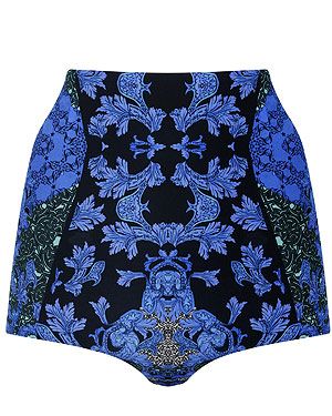 <p>We're kind of in love with these Gaga-worthy big nicks. Perfect for festival season or wear with tights on a night out if you're brave enough!</p>
<p>Baroque print shorts, £39, Miss Selfridge, available in store only</p>