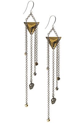 <p>If run-of-the-mill chadelier earrings are too girly for you, prepare to hang tough with this edgy pair from Eastern Mystic, featuring chains, triangles and skulls. Gothic glam at it's finest.<br />Deco skull chadleier earrings, £98, <a title="http://www.easternmystic.com/Earrings/c67/p228/Deco-Skull-Chandelier-Earrings/product_info.html" href="http://www.easternmystic.com/Earrings/c67/p228/Deco-Skull-Chandelier-Earrings/product_info.html" target="_blank">Eastern Mystic</a><br /><br /></p>