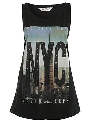 <p>If you don't get to pick up your own authentic "I love NY" t-shirt, you can always get away with a more stylized printed vest. This is our fave.</p>
<p>NYC Vest, £20, <a title="http://www.missselfridge.com/webapp/wcs/stores/servlet/ProductDisplay?beginIndex=41&viewAllFlag=&catalogId=33055&storeId=12554&productId=5882018&langId=-1&sort_field=Relevance&categoryId=208023&parent_categoryId=208022&pageSize=40" href="http://www.missselfridge.com/webapp/wcs/stores/servlet/ProductDisplay?beginIndex=41&viewAllFlag=&catalogId=33055&storeId=12554&productId=5882018&langId=-1&sort_field=Relevance&categoryId=208023&parent_categoryId=208022&pageSize=40" target="_blank">Miss Selfridge</a></p>