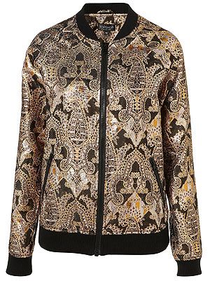 <p>Combining two top trends in one - the bomber jacket shape and jacquard fabric - this cute coat from Topshop will earn you big fashion points.</p>
<p>Jacquard bomber jacket, £60, <a href="http://www.topshop.com/webapp/wcs/stores/servlet/ProductDisplay?beginIndex=0&viewAllFlag=&catalogId=33057&storeId=12556&productId=6738940&langId=-1&categoryId=&parent_category_rn=&searchTerm=indian%20jacquard%20bomber%20jacket&resultCount=1%20" target="_blank">Topshop </a></p>