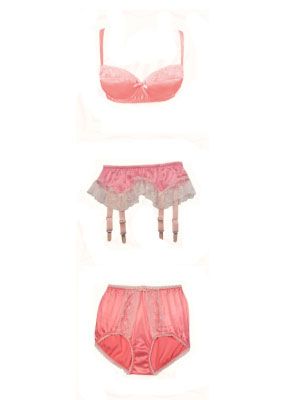 <p>For unadulterated frivolity and girliness, you can't beat the lingerie queen Fifi Chachnil. It's such beautiful quality and definitely worth paying for. You really feel like you're getting dressed up for the bedroom. Don't skimp. Get the whole set! You'll feel like a sugared almond in this pink confection. Totally adorable!</p>
<p>Fifi Chachnil baby love bra, £118, brief, £80, and suspender, £115, <a href="http://www.fifichachnil.com/">Fifi Chachnil</a></p>