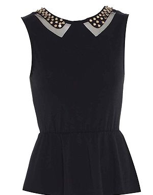 <p>Hello stud! This is more stylish than your average peplum top, thanks to the cute cut-out and studded collar detail. We'd rock this up with black skinny jeans and studded boots - and give Kate Moss a run for her rock chick money!</p>
<p>Studded peplum top, £20, <a title="AX Paris" href="http://www.axparis.co.uk/products/Studded-Peplum-Top.html%20" target="_blank">AX Paris </a></p>