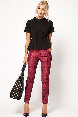 <p>It's all about the trophy trouser this season, and we love this luxe jacquard pair from ASOS. Get set to baroque and roll!</p>
<p>Floral jacquard trousers, £45, <a title="Asos.com" href="http://www.asos.com/ASOS/ASOS-Floral-Jacquard-Trousers/Prod/pgeproduct.aspx?iid=2274098&cid=16122&sh=0&pge=0&pgesize=-1&sort=-1&clr=Pink%20" target="_blank">ASOS</a></p>