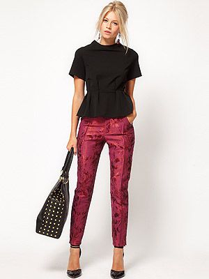 <p>It's all about the trophy trouser this season, and we love this luxe jacquard pair from ASOS. Get set to baroque and roll!</p>
<p>Floral jacquard trousers, £45, <a title="Asos.com" href="http://www.asos.com/ASOS/ASOS-Floral-Jacquard-Trousers/Prod/pgeproduct.aspx?iid=2274098&cid=16122&sh=0&pge=0&pgesize=-1&sort=-1&clr=Pink%20" target="_blank">ASOS</a></p>