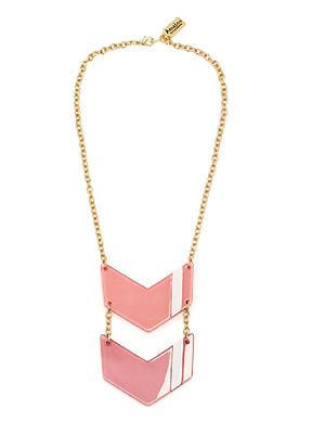 <p>Add a bit of bling to your everyday look with this glam pink insignia necklace, which sort of points to your chest, which is nice. Showcasing the goods, as it were.</p>
<p>Pink Insignia necklace, £30, <a href="http://www.annalouoflondon.com/productdetails.asp?id=3422&IG=1287%20" target="_blank">Anna Lou of London </a></p>