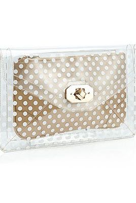 <p>Want a bag that'll instantly update your look? This Accessorize clutch is bang on trend with its transparent envelope with a polka dot clutch inside so your belongings are safe from prying eyes.</p>
<p>Dotty Perspex Clutch, £29, <a href="http://uk.accessorize.com/view/product/uk_catalog/acc_1,acc_1.1/3892202100" target="_blank">Accessorize</a></p>