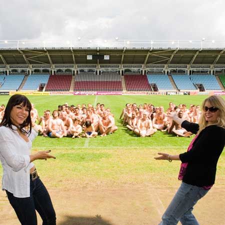 Publishing Director, Justine Southall and<em> Cosmo</em> Editor, Louise Court show off the hoard of hotties who turned up to triumph over testicular cancer and break a world record  <br />