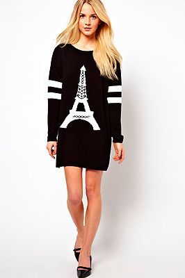 <p>Make like Victoria Beckham and show your love for the French capital with this fun jumper from Asos, complete with Eiffel tower print. Best accessorised with David Beckham. Obviously. <br /><br />Eiffel Tower Dress, £38, <a href="http://www.asos.com/ASOS/ASOS-Eiffel-Tower-Dress/Prod/pgeproduct.aspx?iid=2781275&cid=2623&sh=0&pge=0&pgesize=200&sort=-1&clr=Mono%20" target="_blank">ASOS</a></p>