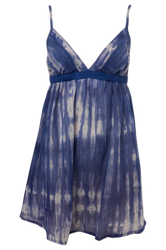 <p>Indigo tie dye dress, £10 (was £20), <a target="_blank" href="http://www.missselfridge.com/webapp/wcs/stores/servlet/ProductDisplay?beginIndex=20&viewAllFlag=false&catalogId=20555&storeId=12554&categoryId=126963&parent_category_rn=63782&productId=1050861&langId=-1">Miss Selfridge</a> -  I'm always on the hunt for a beach dress that I can pull on over a bikini.  Miraculously this gorgeous tie-dye dress is half price, so snap it up quick.  Perfect for the beach or late summer festivals.<br /><br /></p>