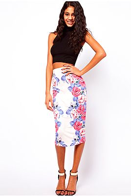 <p>They say symmetry is perfection and with this pencil skirt dress in mirror floral print we tend to agree! If you're luck enough to have abs (damn you Easter chocolate!) then match this skirt with a crop top.</p>
<p>Skirt, £22, <a href="http://www.asos.com/ASOS/ASOS-Pencil-Skirt-in-Mirror-Floral-Print/Prod/pgeproduct.aspx?iid=2845642&WT.ac=rec_viewed" target="_blank">Asos </a> </p>