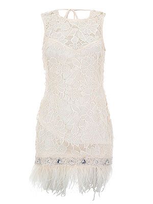 <p>They loved a bit of feather-trimmed frou-frou in the Twenties, so nod to the look in this lace frock with dropped feather trim from Lipsy. The sexy low back adds a touch of extra glamour without looking too caricatured.</p>
<p>Lace feather hem shift dress, £130, <a title="Lipsy" href="http://www.lipsy.co.uk/store/vip-dresses/lipsy-v-i-p-lace-beaded-detail-feather-hem-shift-dress/product-is-VP00170_002" target="_blank">Lipsy</a></p>