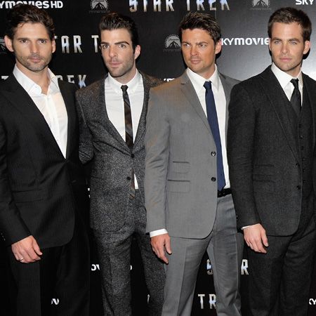 We're in hottie heaven thanks to this snap of studs. Eric sets the red rug alight next to his <em>Star Trek</em> co-stars, Zachary Quinto, Karl Urban and Chris Pine at the London premiere earlier this year. Our man of the month breaks the dress code and shuns his tie only to get us tied up in knots thanks that smoldering stare  <br />