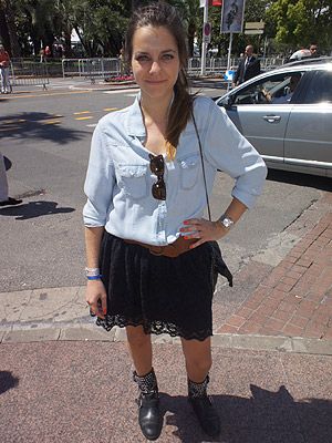 <p>We literally ran after this girl when we spotted her at Cannes Film Festival. The busy fashion star looked gorgeous dressed in her H&M denim blouse teamed with those Zara boots. Want!</p>