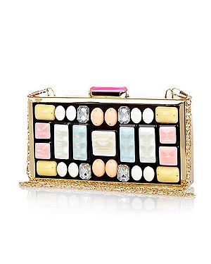 <p>This cute clutch is a gem of a find and a proper piece of decadent arm candy! The stuck-on stones have a DIY feel - if anyone asks, we made it ourselves, 'kay?</p>
<p>Bag, £35, <a href="http://www.riverisland.com/women/bags--purses/clutch-bags/Pink-gem-stone-embellished-box-clutch-bag-634899" target="_blank">River Island</a></p>