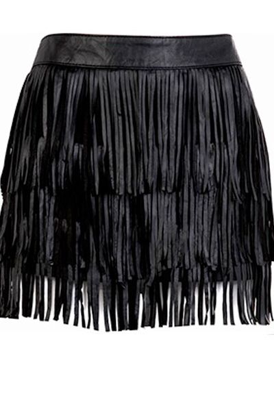 Fringing is big for summer and even bigger for winter! Be ahead of the Autumn trends and work this leather skirt like a true rock chick goddess<br /><br />£59.99, <a target="_blank" href="http://xml.riverisland.com/flash/content.php">www.riverisland.com</a><br />