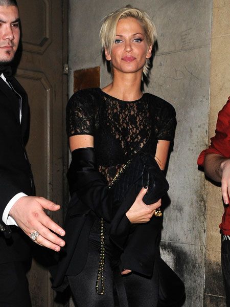Sarah Harding rarely seems to go out in anything other than a black ensemble and she looked less made-up than usual and rather chic and stylish in a lacy number as she left Mahiki... But we can still see your bra, Harding!  <br />