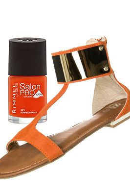 <p>Tasty tangerine is trending this season and we think it's the hottest hue for your toes. Slick this gel-shine effect orange on and double the impact with some matching summer sandals.<br /><br />Rimmel Salon Pro Summer Orange, £4.49, <a href="http://www.superdrug.com/nails/rimmel-new-salon-pro-summer-orange-orange/invt/643365" target="_blank">Superdrug</a>  and Cassis côte d'azur sandals, £46, <a href="http://www.zalando.co.uk/cassis-cote-d-azur-resli-sandals-orange-c4011b025-205.html" target="_blank">Zalando </a></p>