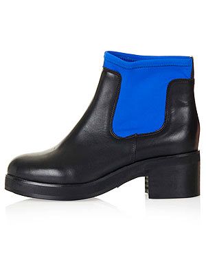 <p>Looking for the perfect transseasonal piece? The electric blue gusset detail brings these otherwise bland black ankle boots from Topshop bang up to date.</p>
<p>Boots, £80, <a href="http://www.topshop.com/webapp/wcs/stores/servlet/ProductDisplay?beginIndex=1&viewAllFlag=&catalogId=33057&storeId=12556&productId=10636444&langId=-1&sort_field=Relevance&categoryId=277012&parent_categoryId=208491&pageSize=2000" target="_blank">Topshop</a></p>