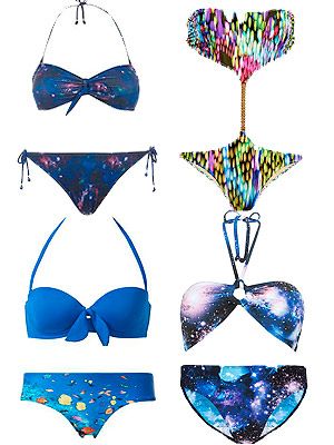 <p>Digital prints is a favourite with designers like Alexander McQueen and Peter Pilotto, and if it's good enough for the catwalk, it's good enough for our holidays we say. Make sure all eyes are on you with galaxy, underwater or painted dot designs.</p>
<p>Galaxy bikini, £7, Primark<br />Cut-out swimsuit, £189, <a href="http://www.pistolpanties.com/all/tatiana-painting-dots-4243.html" target="_blank">Pistol Panties<br /></a>Galaxy bikini <a href="http://www.newlook.com/shop/womens/swimwear/navy-cosmic-print-bandeau-bikini-top_269707949" target="_blank">top</a>, £14.99, <a href="http://www.newlook.com/shop/womens/swimwear/navy-cosmic-print-bikini-bottoms_269711249" target="_blank">bottoms</a>, £9.99, New Look<br />Fish print bikini, in-store at Calzedonia</p>