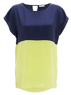 <p>You don't get more luxe than silk, and the simple shape of this tee has is offset with the navy and acid yellow colour block panels, ticking several summer trends for the (bargain SALE) price of one. Buy it already and wear with tailoring for a sharp look.</p>
<p>Nina colour block silk top, £40 (was £75), <a title="Whistles" href="http://www.whistles.co.uk/fcp/product/whistles//nina-colour-block-silktop/903000059471" target="_blank">Whistles</a></p>
<p> </p>