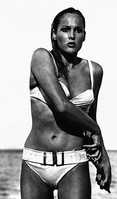 <p>Arguably the most famous bikini of all time. Ursula Andress' iconic entrance in a white two-piece in Dr No has been voted the sexiest bikini moment ever many a time, and we can see why. Tie-top, brass buckle belt, the avant-garde sports luxe piece is credited to have boosted sales of two-pieces everywhere.</p>