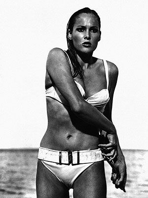 <p>Arguably the most famous bikini of all time. Ursula Andress' iconic entrance in a white two-piece in Dr No has been voted the sexiest bikini moment ever many a time, and we can see why. Tie-top, brass buckle belt, the avant-garde sports luxe piece is credited to have boosted sales of two-pieces everywhere.</p>