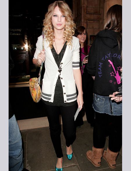At only 19, Taylor channels a grown-up sense of style in this Chanel-esque cardie and electric blue pumps. She's always been an early starter - writing songs at just 10 years old  <br />