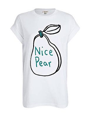 <p>Poke fun at rude comments with River Island's humoristic 'Nice Pear' oversized T-shirt, best worn with denim cut-offs.</p>
<p>Print T-shirt, £15, <a href="http://www.riverisland.com/women/t-shirts--vests--sweats/print-t-shirts--vests/White-nice-pear-print-oversized-t-shirt-643138" target="_blank">River Island</a></p>