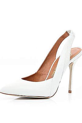 <p>The surprise hit of the season, the fuss-free white heel works just as well with a denim skirt as it does with cute dungarees. Pick a pointy shape for a flattering look.</p>
<p>White pointed sling backs, £50, <a href="http://www.riverisland.com/women/shoes--boots/heels/White-pointed-sling-back-court-shoes-636086" target="_blank">River Island</a></p>