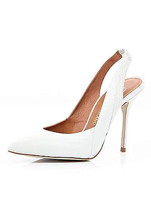 <p>The surprise hit of the season, the fuss-free white heel works just as well with a denim skirt as it does with cute dungarees. Pick a pointy shape for a flattering look.</p>
<p>White pointed sling backs, £50, <a href="http://www.riverisland.com/women/shoes--boots/heels/White-pointed-sling-back-court-shoes-636086" target="_blank">River Island</a></p>