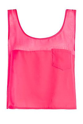 <p>Don't be fooled into thinking crop tops are for 90s grunge fans or groupies - acid brights and mesh detailing will give the top a modern twist. Most flattering worn with a high-waisted denim skirt.</p>
<p>Sheer panel crop vest, £9.99, <a href="http://www.missselfridge.com/en/msuk/product/clothing-299047/tops-299061/floral-print-bra-top-1932397?bi=1&ps=200" target="_blank">New Look</a></p>