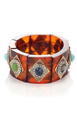 <p>This season is all about adding a modern twist to classic trends. Case in point, this heritage Perspex tortoiseshell bracelet with colourful gems and sparkling crystals. </p>
<p>Heritage embellished tort bracelet, £15, <a href="http://uk.accessorize.com/view/product/uk_catalog/acc_2.9/4840879700" target="_blank">Accessorize</a></p>
