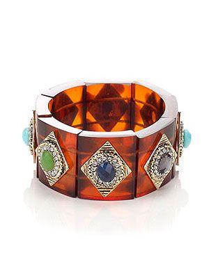 <p>This season is all about adding a modern twist to classic trends. Case in point, this heritage Perspex tortoiseshell bracelet with colourful gems and sparkling crystals. </p>
<p>Heritage embellished tort bracelet, £15, <a href="http://uk.accessorize.com/view/product/uk_catalog/acc_2.9/4840879700" target="_blank">Accessorize</a></p>