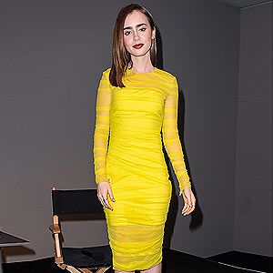 <p>You'd have been hard pressed to miss Lily Collins on Monday as she attended the Apple Store Soho Presents: Meet The Filmmakers 'The Mortal Instruments: City of Bones' event in New York on Monday. The 24-year-old looked amazing in a bright yellow Versace dress with sheer detailing that did wonders for her alabaster skin. She let the dress do all the talking and teamed it simply with black pointy Casadei heels, and she took the same stance with her beauty look. Plum lipstick and those eyebrows. Perfect.</p>